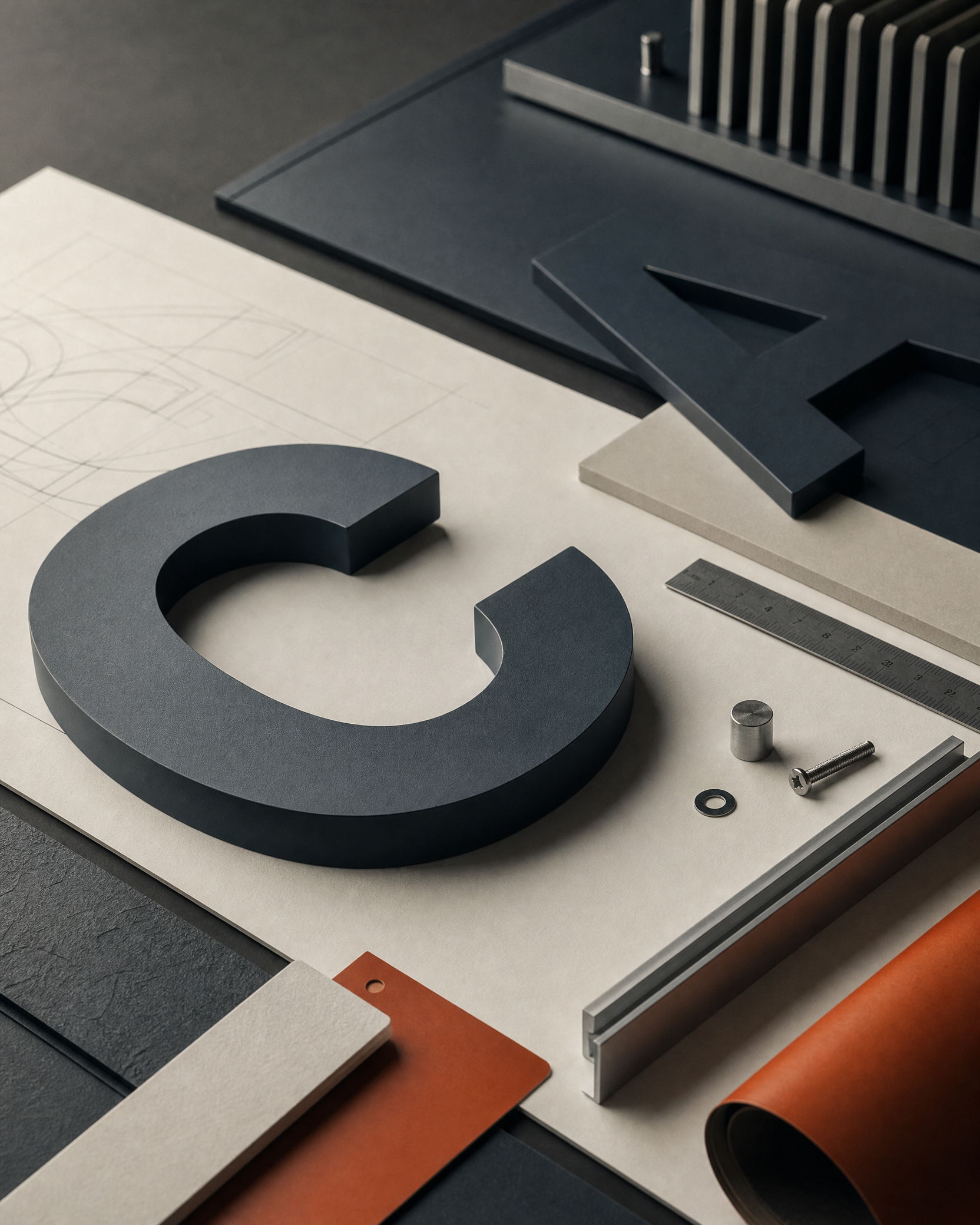 Precision-cut interior signage materials arranged for production